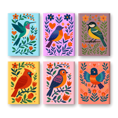 6 Mini-Gemälde | Bunte-Vögel Set-Malen nach zahlen