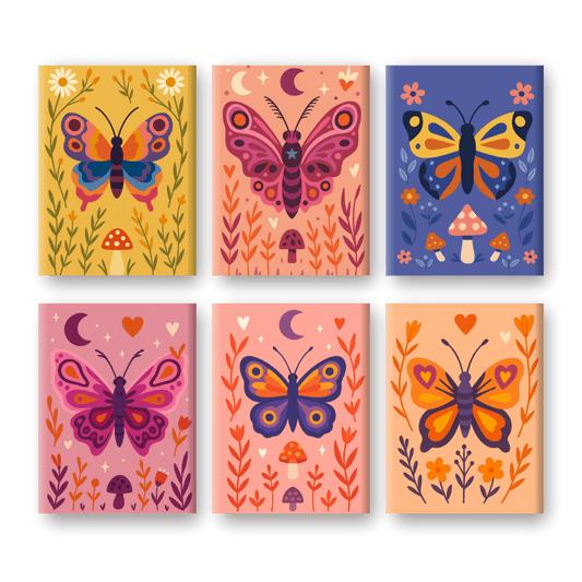 6 Mini-Gemälde | Bunte-Schmetterlinge Set-Malen nach zahlen