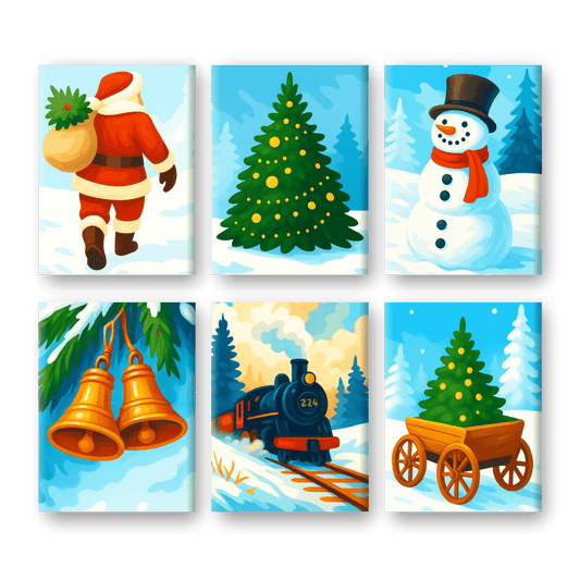 6 Mini-Gemälde | Buntes Weihnachts-Set-Malen nach zahlen