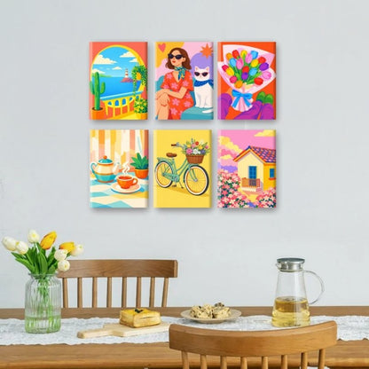 6 Mini-Gemälde | Bunte Tage Set