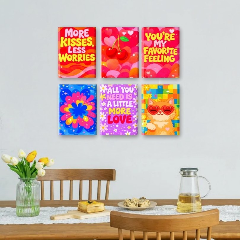 6 Mini-Gemälde | Buntes Liebes-Set