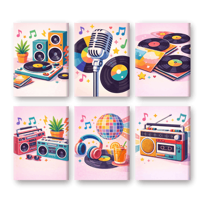 6 Mini-Gemälde | Farbenfrohes Musik Set-Malen nach zahlen