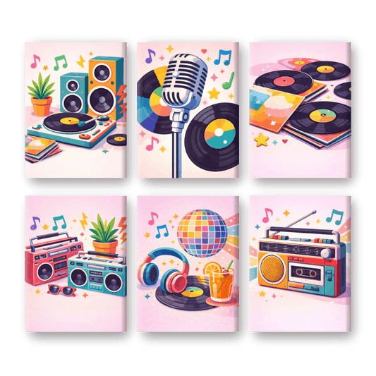 6 Mini-Gemälde | Farbenfrohes Musik Set-Malen nach zahlen