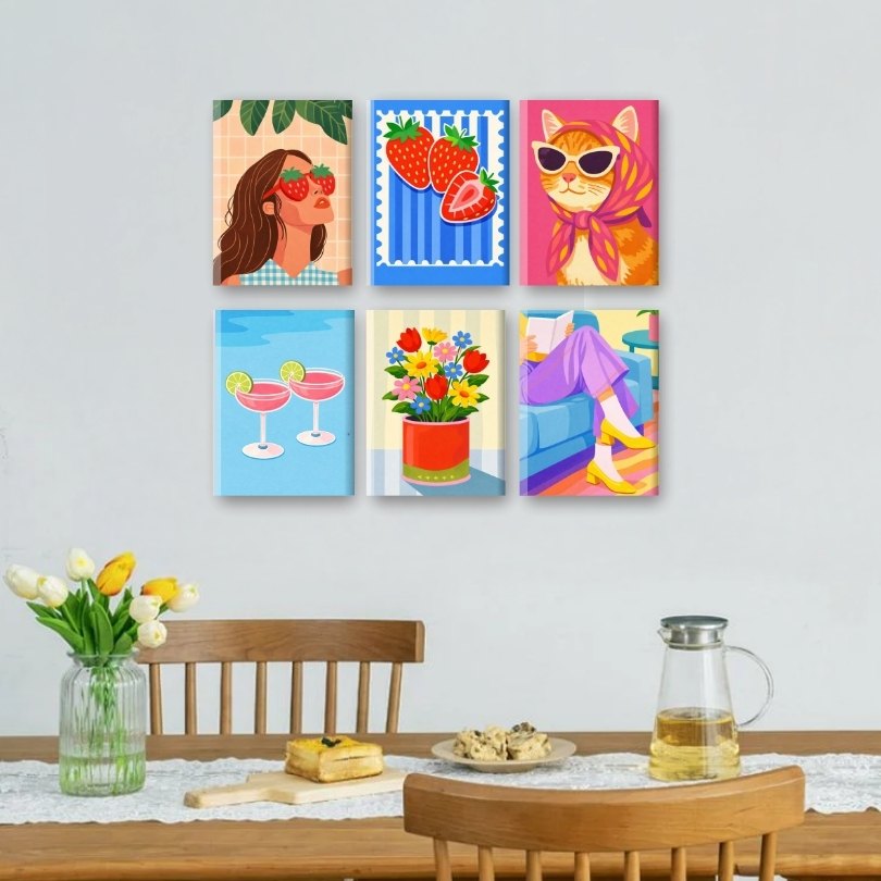6 Mini-Gemälde | Buntes Stimmungsset