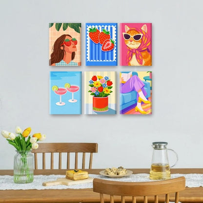 6 Mini-Gemälde | Buntes Stimmungsset