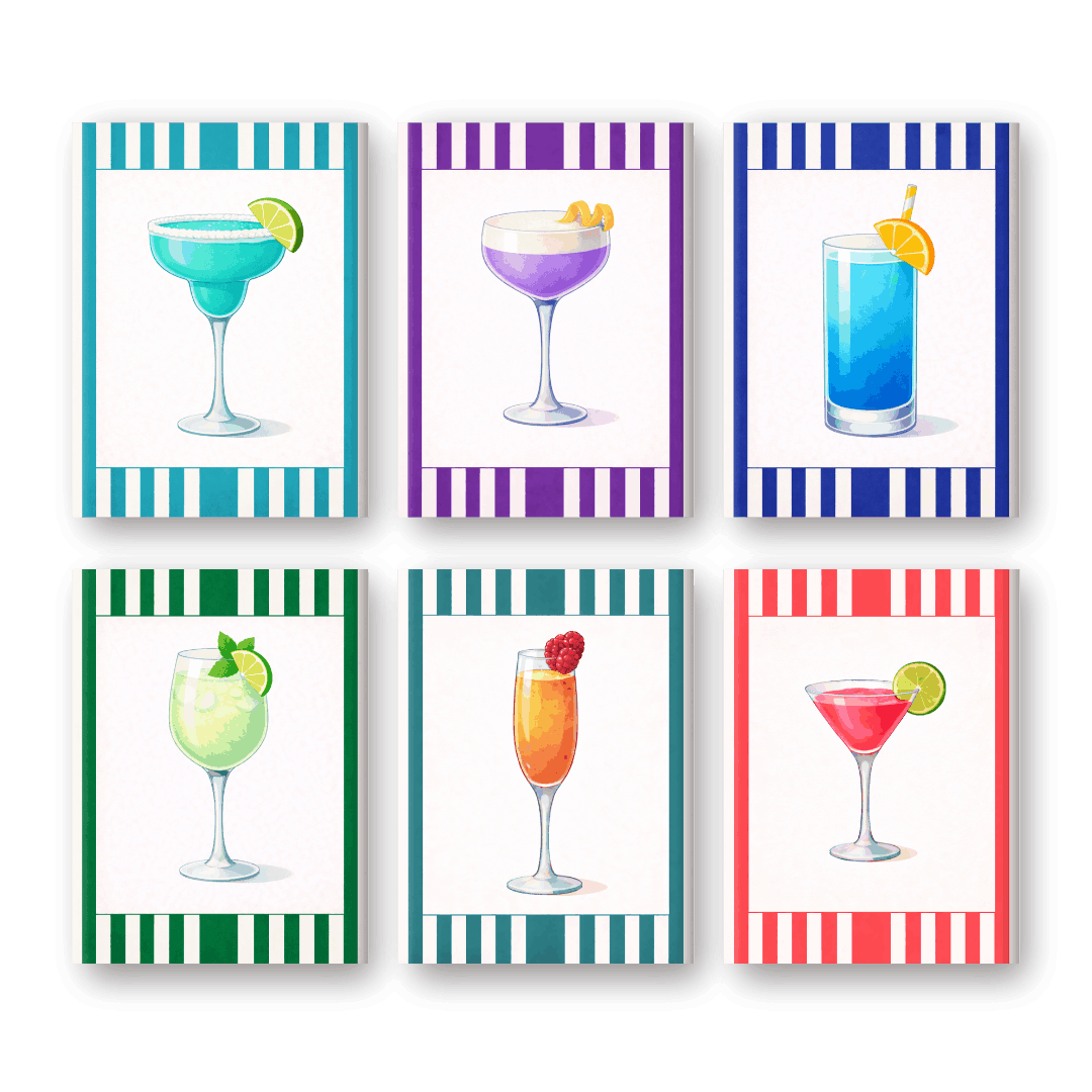 6 Mini-Gemälde | Buntes Gestreiftes Cocktail-Set - Malen nach Zahlen