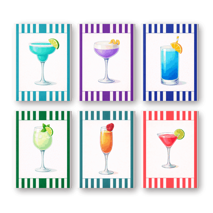 6 Mini-Gemälde | Buntes Gestreiftes Cocktail-Set - Malen nach Zahlen