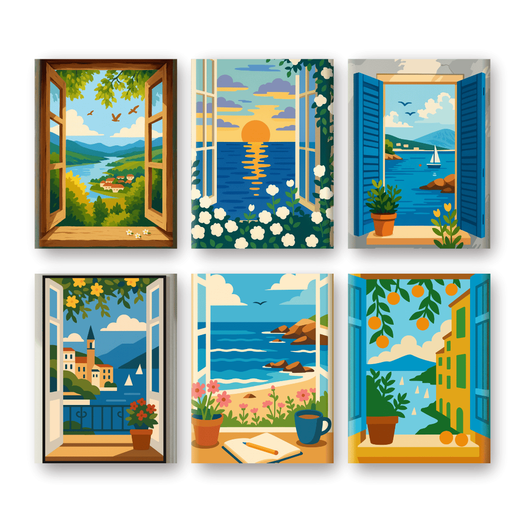 6 Mini-Gemälde | Bunte Fenster Set-Malen nach zahlen