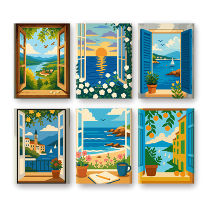 6 Mini-Gemälde | Bunte Fenster Set-Malen nach zahlen
