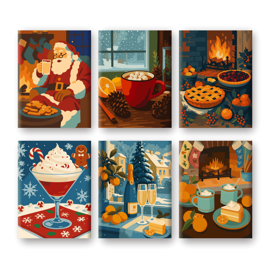 6 Mini-Gemälde | Gemütliche Weihnachten Set-Malen nach zahlen