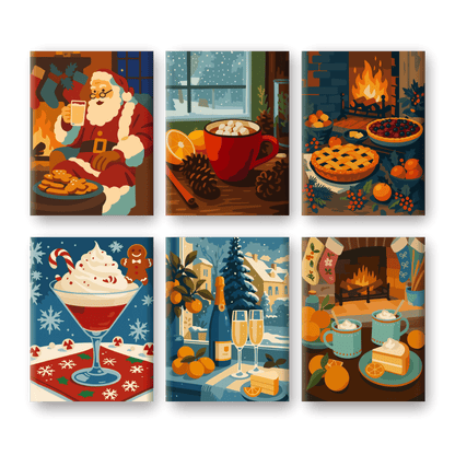 6 Mini-Gemälde | Gemütliche Weihnachten Set-Malen nach zahlen