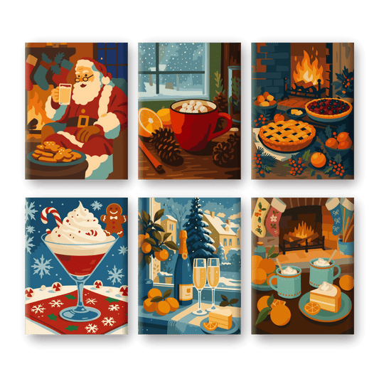 6 Mini-Gemälde | Gemütliche Weihnachten Set-Malen nach zahlen