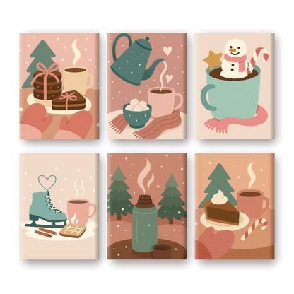 6 Mini-Gemälde | Gemütliches Winter Set-Malen nach zahlen