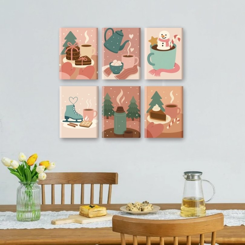 6 Mini-Gemälde | Gemütliches Winter Set