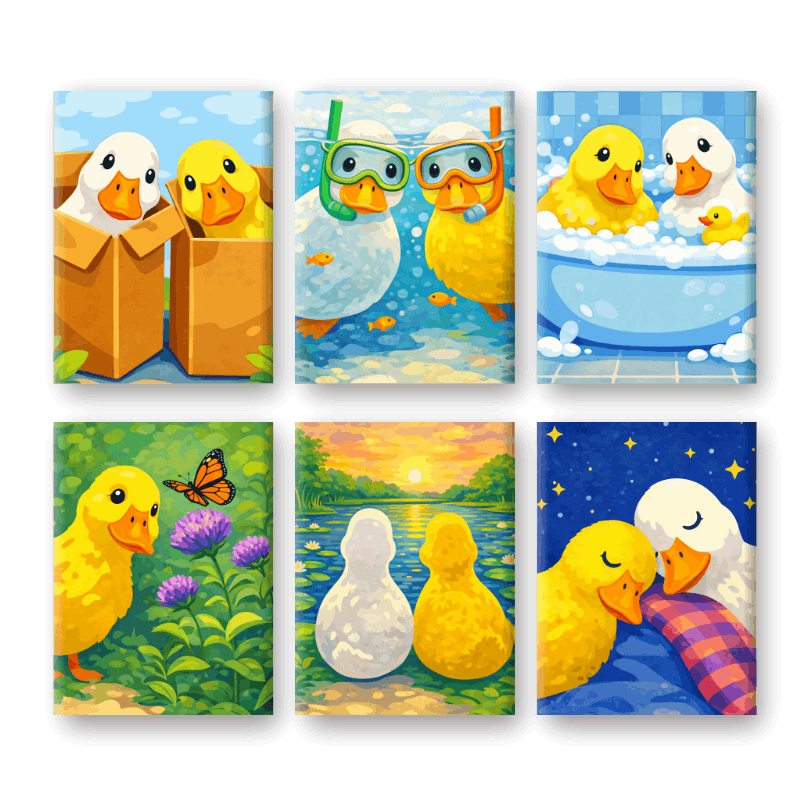 6 Mini-Gemälde | Süße Enten Set-Malen nach zahlen