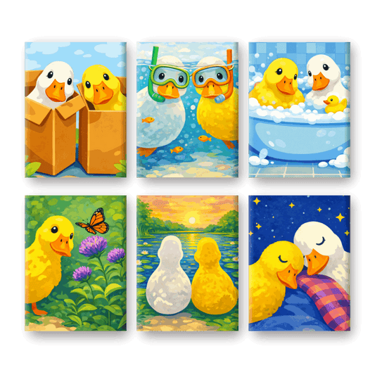 6 Mini-Gemälde | Süße Enten Set-Malen nach zahlen