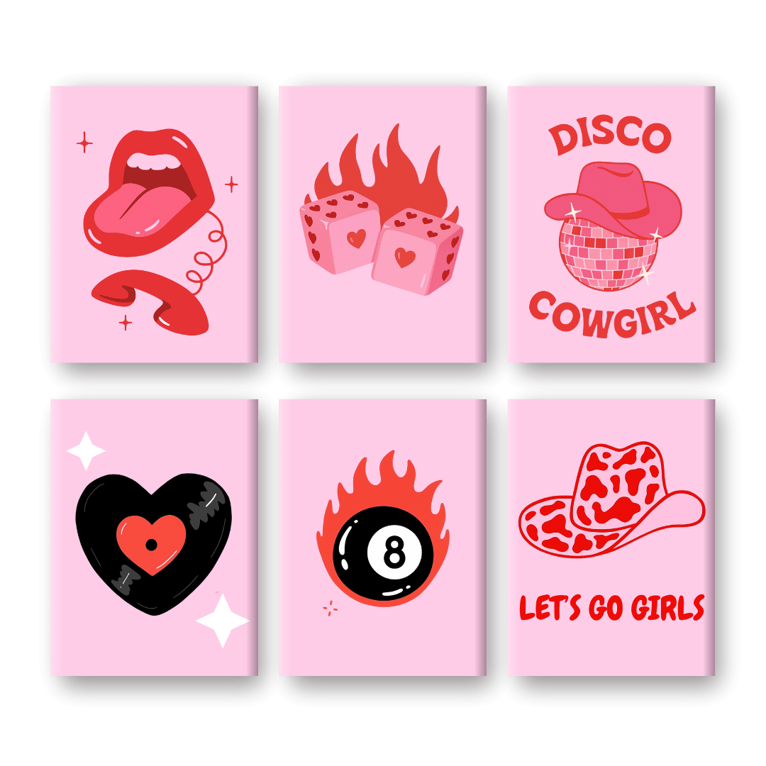 6 Mini-Gemälde | Disco Cowgirl Set-Malen nach zahlen