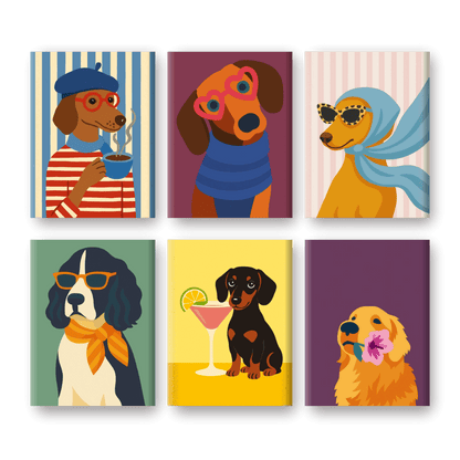 6 Mini-Gemälde | Schicke Hunde Set-Malen nach zahlen