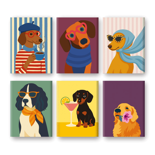 6 Mini-Gemälde | Schicke Hunde Set-Malen nach zahlen