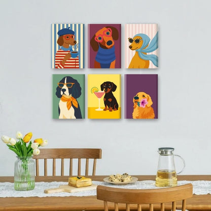 6 Mini-Gemälde | Schicke Hunde Set