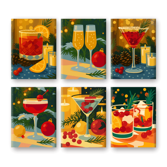 6 Mini-Gemälde | Festliches Cocktails Set-Malen nach zahlen