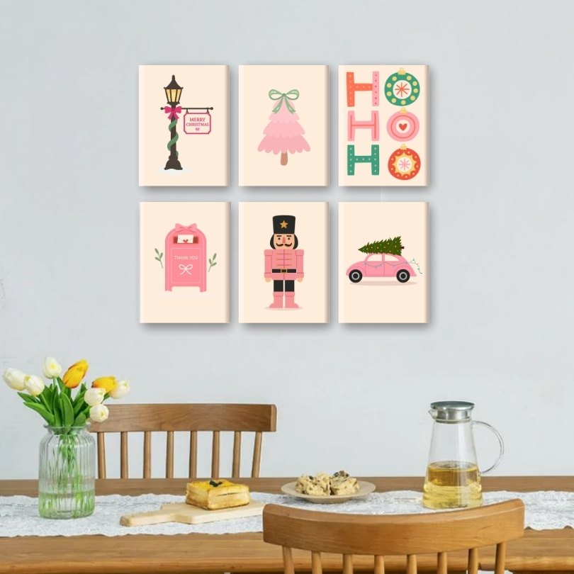 6 Mini-Gemälde | Festliches Rosa Set