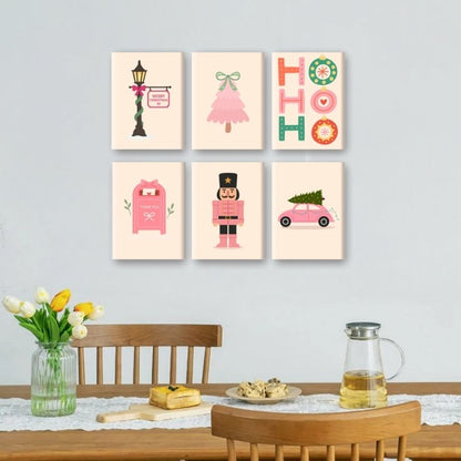 6 Mini-Gemälde | Festliches Rosa Set