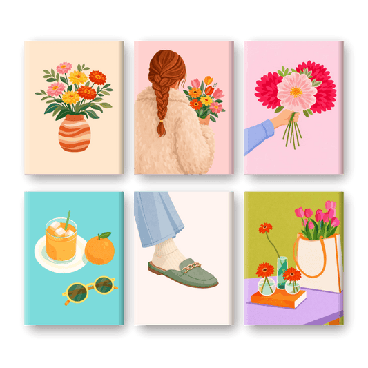 6 Mini-Gemälde | Blumen & Mode Set-Malen nach zahlen