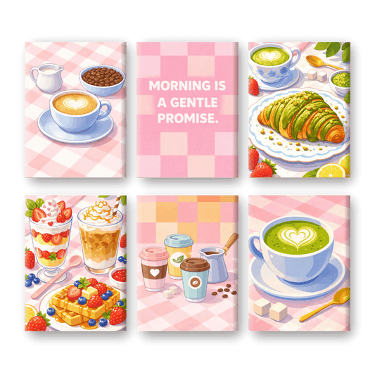6 Mini-Gemälde | Sanftes Morgenfrühstück Set-Malen nach zahlen