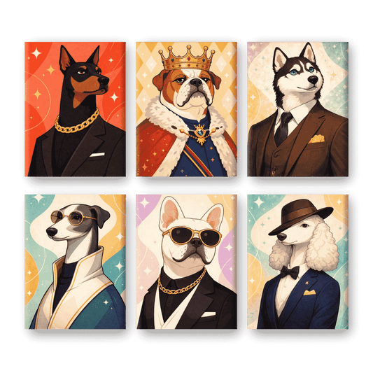 6 Mini-Gemälde | Gentleman Hunde Set-Malen nach zahlen