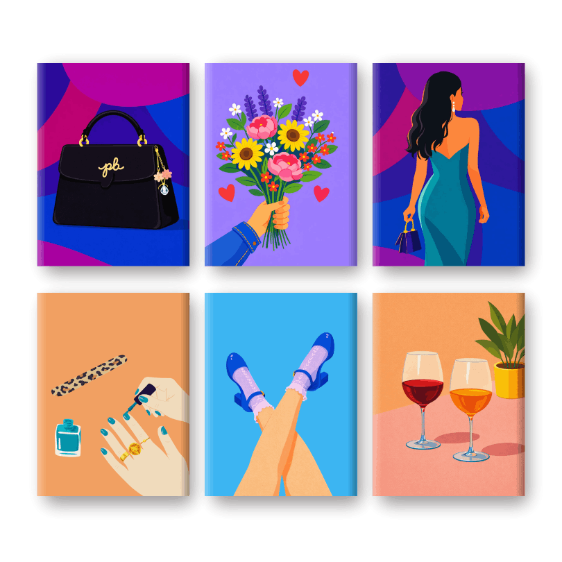 6 Mini-Gemälde | Glamour & Wein Set-Malen nach zahlen