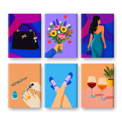 6 Mini-Gemälde | Glamour & Wein Set-Malen nach zahlen