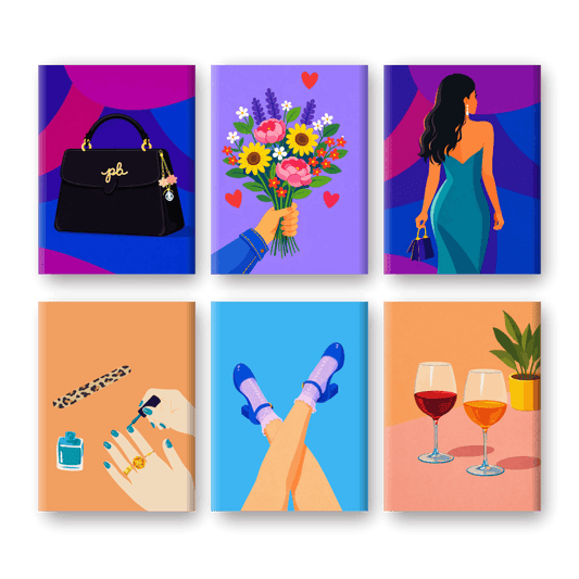 6 Mini-Gemälde | Glamour & Wein Set-Malen nach zahlen