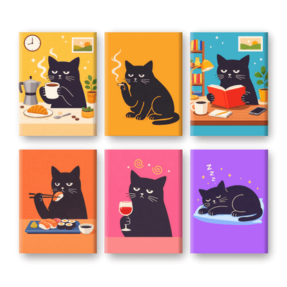 6 Mini-Gemälde | Mürrisches Katzen Set-Malen nach zahlen