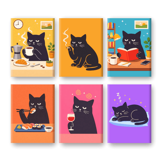 6 Mini-Gemälde | Mürrisches Katzen Set-Malen nach zahlen