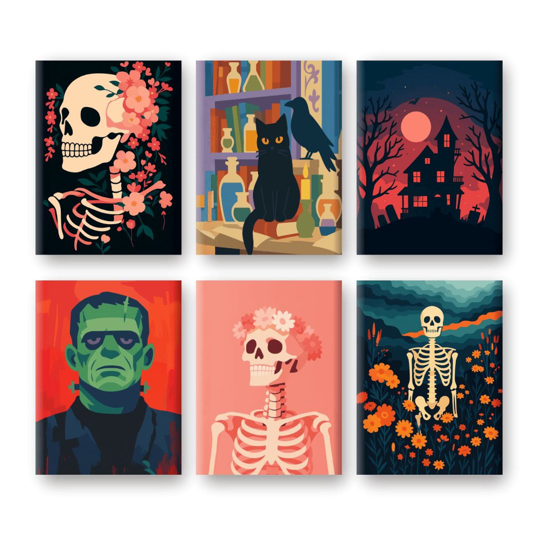 6 Mini-Gemälde | Halloween Nacht Set-Malen nach zahlen