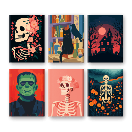 6 Mini-Gemälde | Halloween Nacht Set-Malen nach zahlen