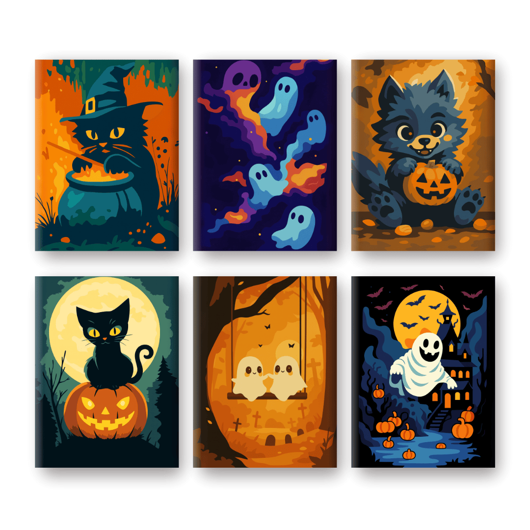 6 Mini-Gemälde | Halloween Vibes Set-Malen nach zahlen