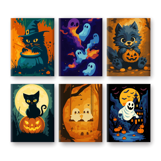 6 Mini-Gemälde | Halloween Vibes Set-Malen nach zahlen