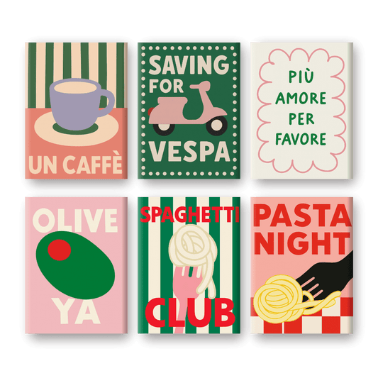 6 Mini-Gemälde | Italienisches Pasta & Kaffee-Set-Malen nach zahlen