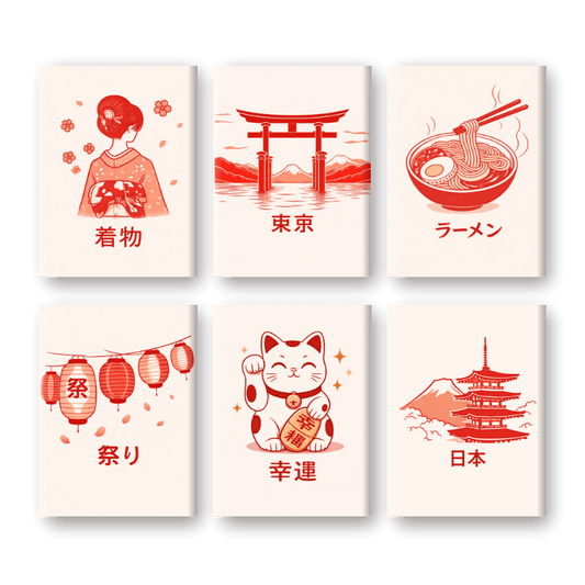 6 Mini-Gemälde | Japanisches Poster Set-Malen nach zahlen