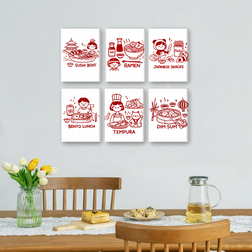 6 Mini-Gemälde | Kawaii-Essen Set