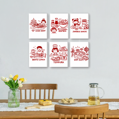 6 Mini-Gemälde | Kawaii-Essen Set