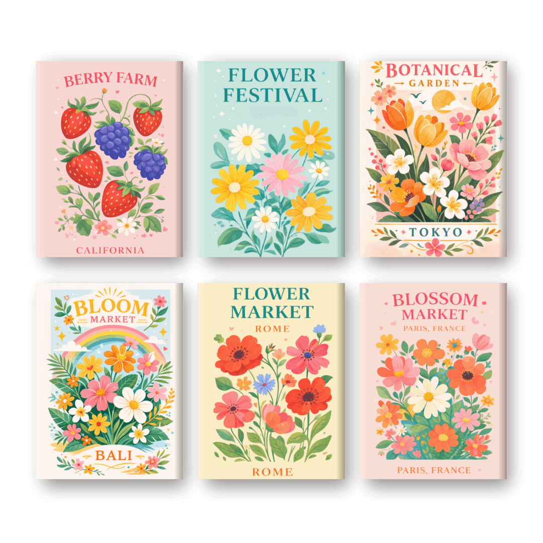 6 Mini-Gemälde | Blumenfestival Set - Malen nach Zahlen
