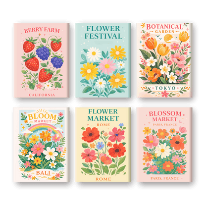 6 Mini-Gemälde | Blumenfestival Set - Malen nach Zahlen