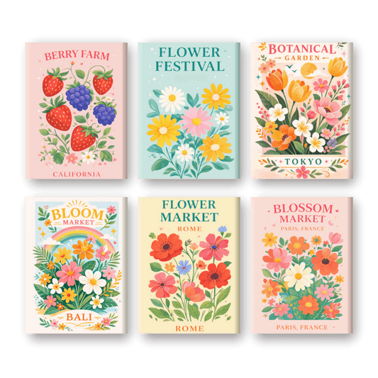 6 Mini-Gemälde | Blumenfestival Set - Malen nach Zahlen