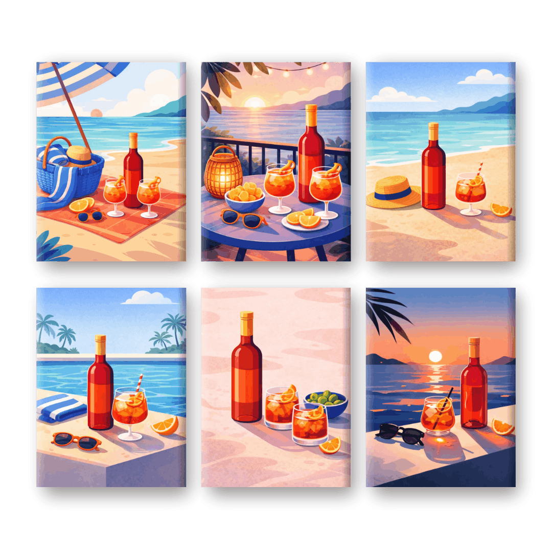 6 Mini-Gemälde | Aperitivo Sommer Set - Malen nach Zahlen