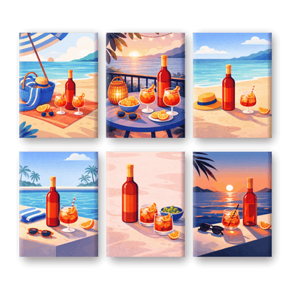 6 Mini-Gemälde | Aperitivo Sommer Set - Malen nach Zahlen