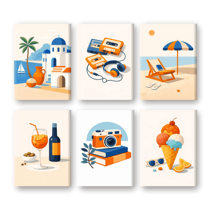 6 Mini-Gemälde | Mediterraner Sommer Set - Malen nach Zahlen