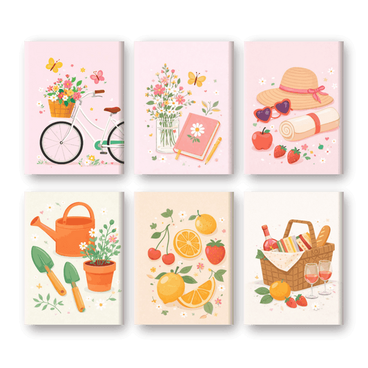 6 Mini-Gemälde | Frühling Vibes Set - Malen nach Zahlen